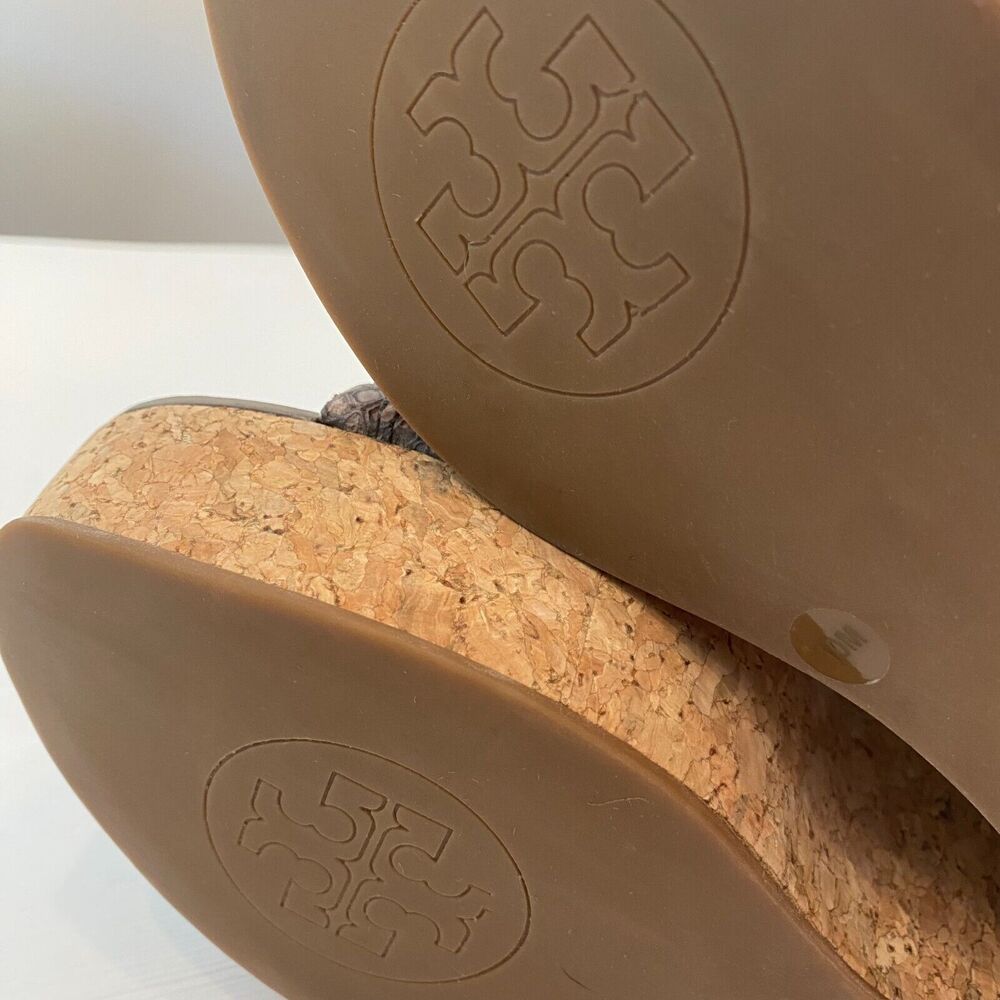 Tory Burch Taupe Python Embossed Leather Cork Wed… - image 8